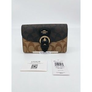 Coach C6897 Kleo Wallet In Blocked Signature Canvas Khaki Brown NWT Org $228